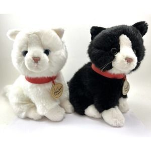 Hamleys Of London Plush Cats Set Of 2 Black White Sitting Kittens Stuffed Animal
